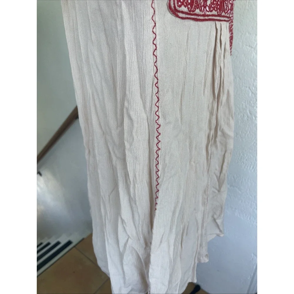 FREE PEOPLE Small WIND WILLOW EMBROIDERY LONG SLEEVE TUNIC DRESS Cream And Red